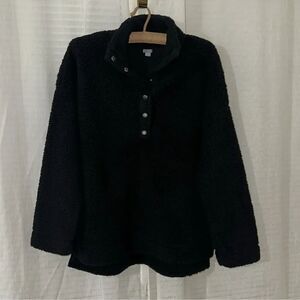 aerie S Black Fluff Quarter Snap Front Lightweight Sherpa Pullover Sweatshirt